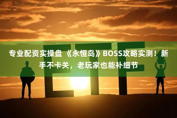 专业配资实操盘 《永恒岛》BOSS攻略实测！新手不卡关，老玩家也能补细节