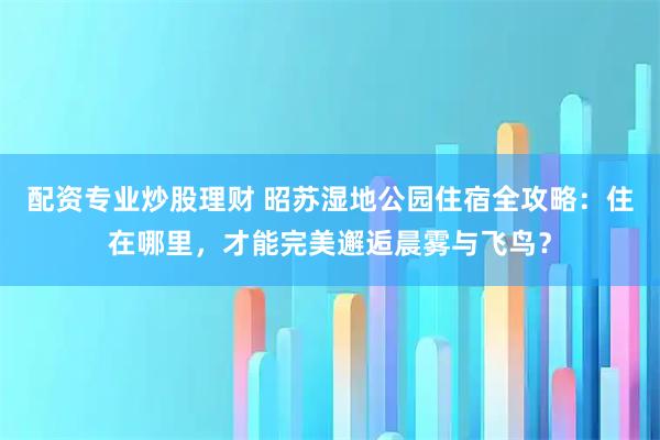 配资专业炒股理财 昭苏湿地公园住宿全攻略：住在哪里，才能完美邂逅晨雾与飞鸟？